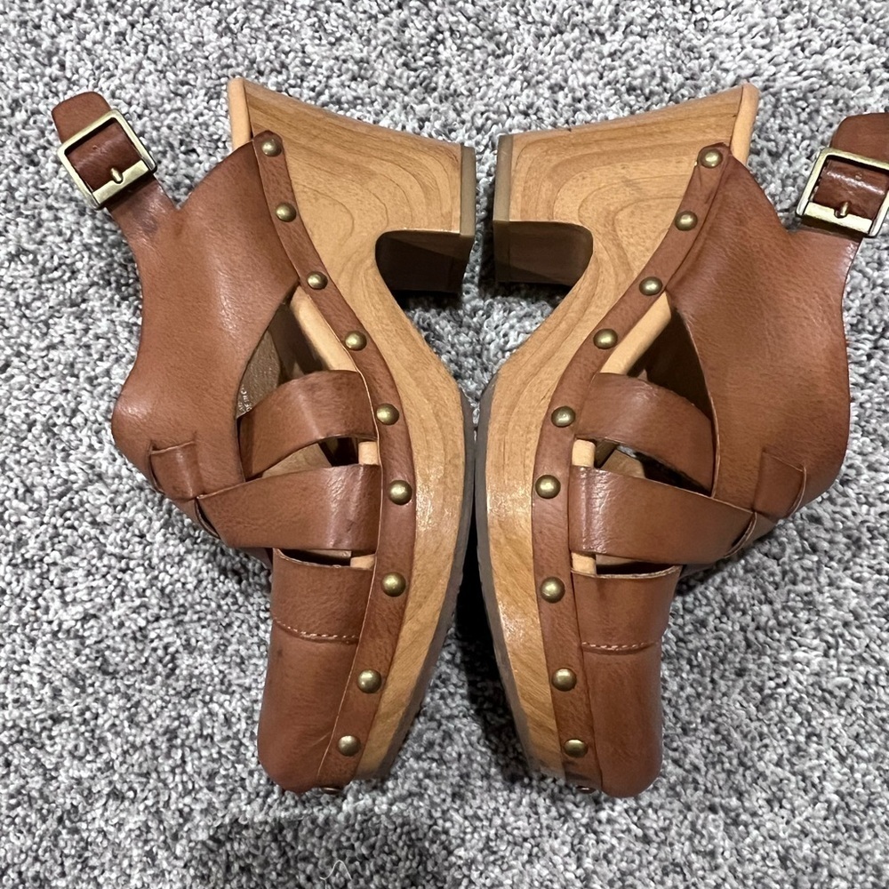 Korks Wynne Clogs Brown Strappy Heels Platform Faux Leather Women’s Size US 7 M - Picture 5 of 10